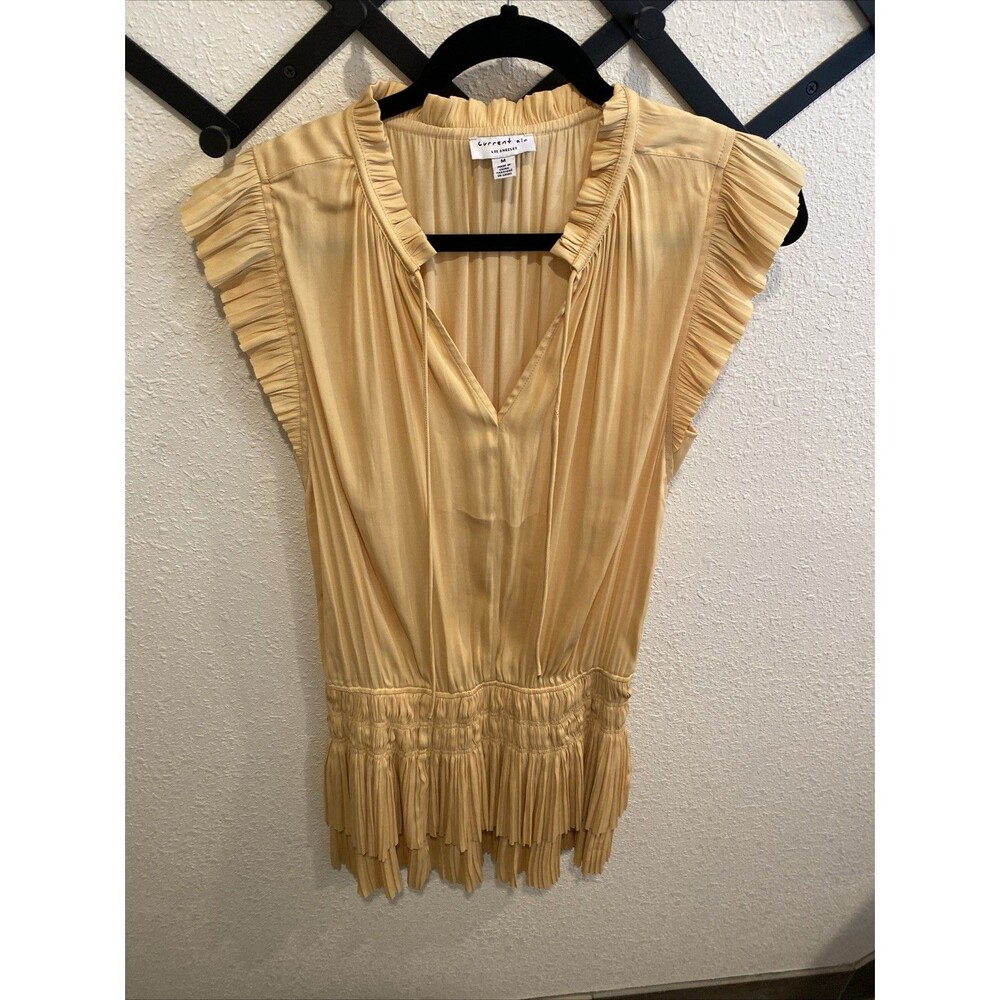 Current Air Zoey Pleated Mini Dress in butter yellow Size Medium ANTHROPOLOGIE